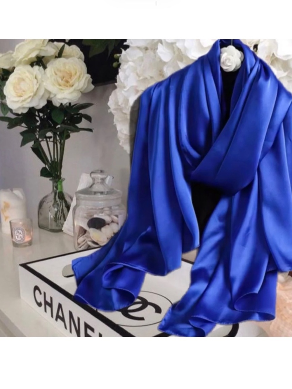 Royal blue 100% SILK SATIN Large Shawl Scarf Wrap Wedding Bridesmaid Cover up